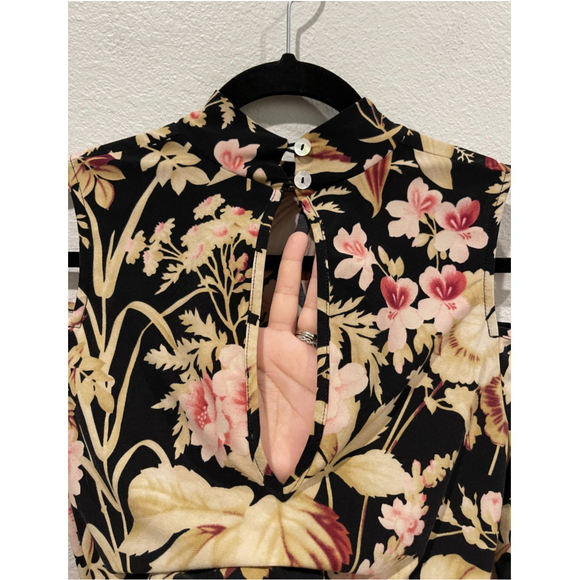 SHOW ME YOUR MUMU Cold Shoulder Black Beige Floral Mini Dress - Picture 5 of 5